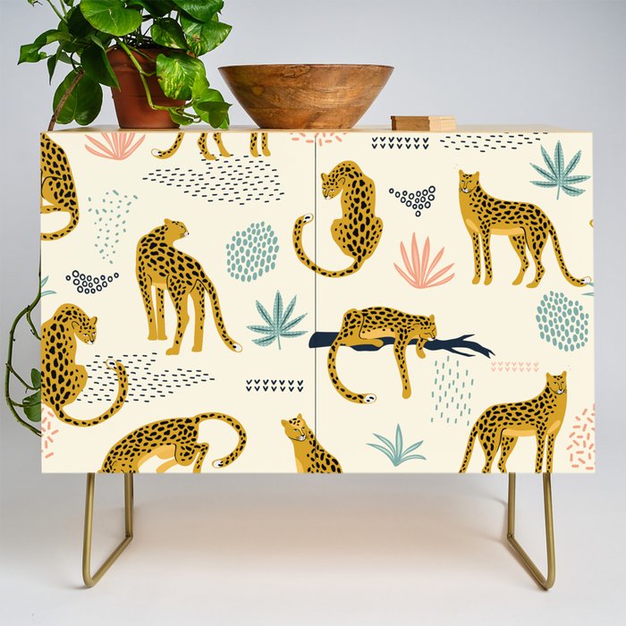 Abstract jaguar leopard memphis cute pattern Credenza Gallery Image 1