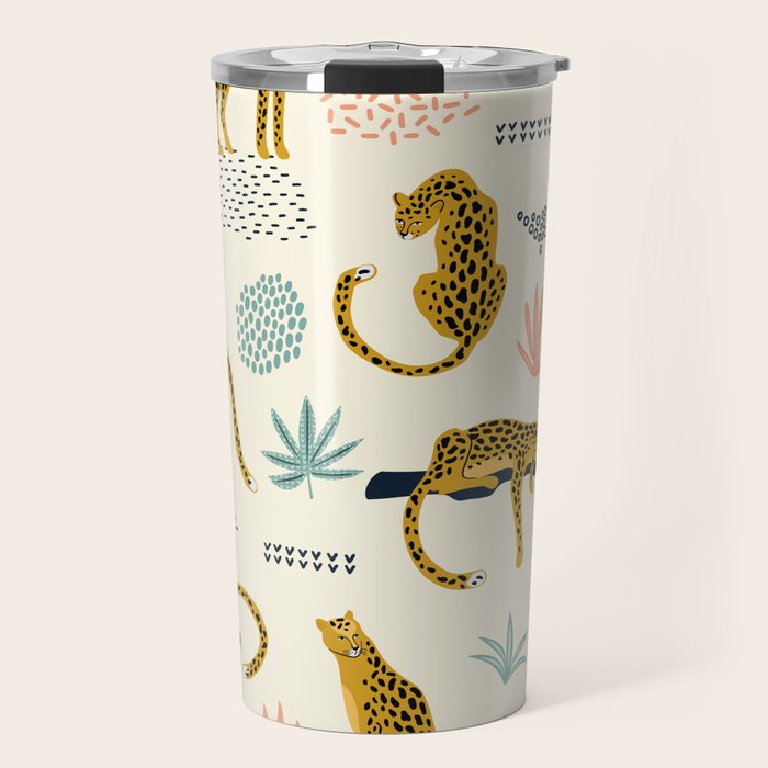 Abstract jaguar leopard memphis cute pattern Travel Mug Gallery Image 1