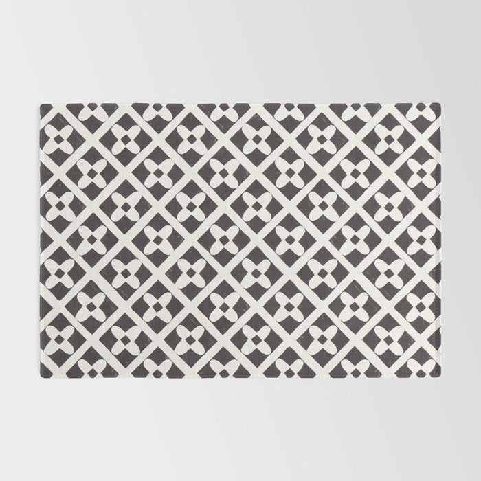 Floral Tiles Pattern / Lino Print Rug Gallery Image 2