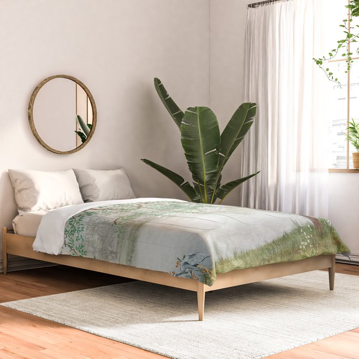 Chinoiserie Cherry Blossom Pagoda Zen Garden Landscape Comforter Gallery Image 2