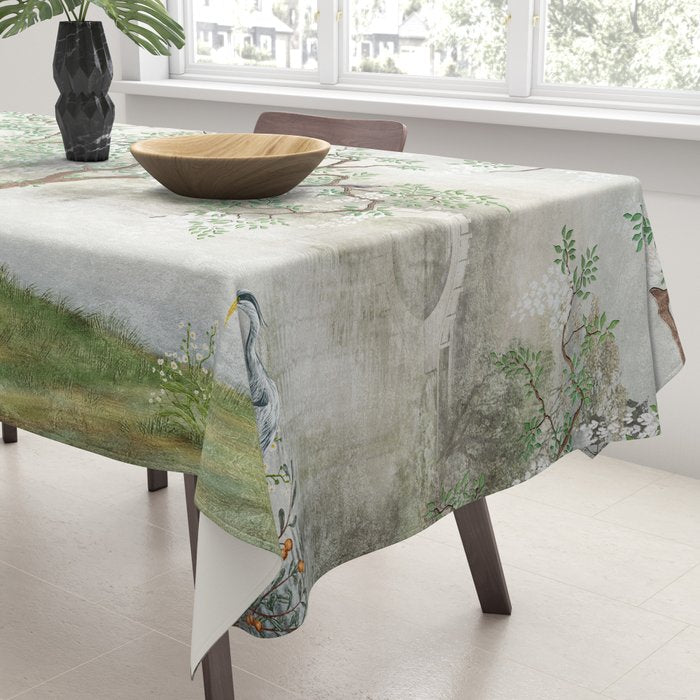 Chinoiserie Cherry Blossom Pagoda Zen Garden Landscape Tablecloth Gallery Image 3