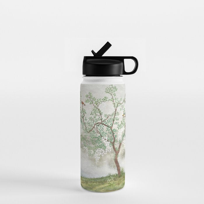 Chinoiserie Cherry Blossom Pagoda Zen Garden Landscape Water Bottle Gallery Image 1