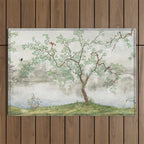 Chinoiserie Cherry Blossom Pagoda Zen Garden Landscape Outdoor Rug Gallery Image 1
