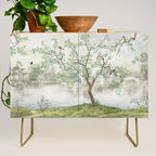 Chinoiserie Cherry Blossom Pagoda Zen Garden Landscape Credenza Gallery Image 1