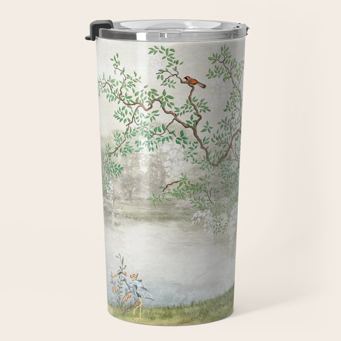 Chinoiserie Cherry Blossom Pagoda Zen Garden Landscape Travel Mug Gallery Image 3