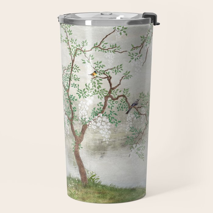 Chinoiserie Cherry Blossom Pagoda Zen Garden Landscape Travel Mug Gallery Image 2