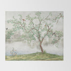 Chinoiserie Cherry Blossom Pagoda Zen Garden Landscape Throw Blanket Gallery Image 2