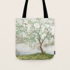 Chinoiserie Cherry Blossom Pagoda Zen Garden Landscape Tote Bag Gallery Image 1