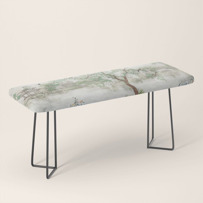 Chinoiserie Cherry Blossom Pagoda Zen Garden Landscape Bench Gallery Image 1