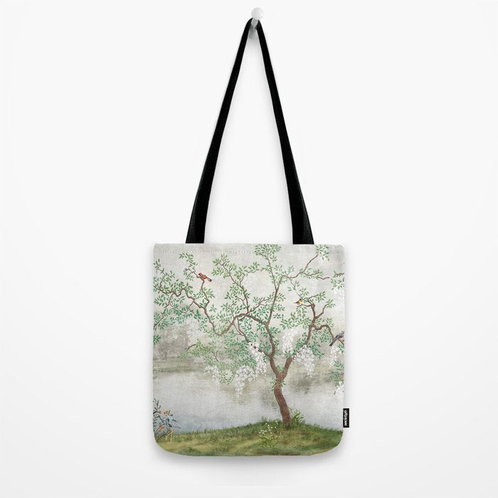 Chinoiserie Cherry Blossom Pagoda Zen Garden Landscape Tote Bag Gallery Image 2