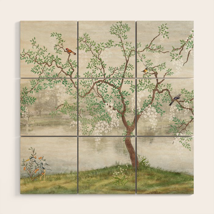 Chinoiserie Cherry Blossom Pagoda Zen Garden Landscape Wood Wall Art Gallery Image 1