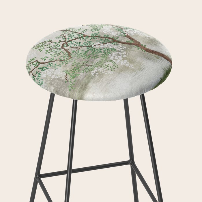 Chinoiserie Cherry Blossom Pagoda Zen Garden Landscape Stool Gallery Image 2