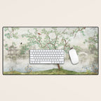 Chinoiserie Cherry Blossom Pagoda Zen Garden Landscape Desk Mat Gallery Image 1