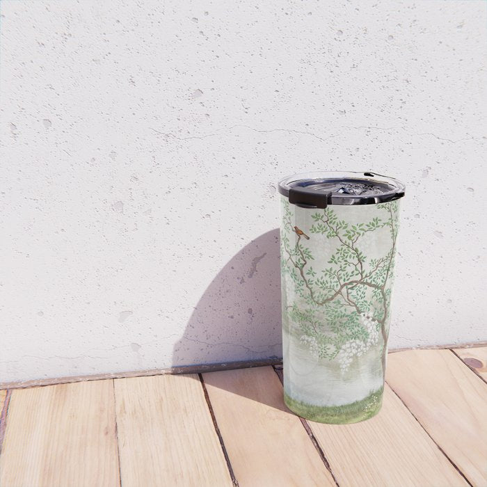 Chinoiserie Cherry Blossom Pagoda Zen Garden Landscape Travel Mug Gallery Image 4