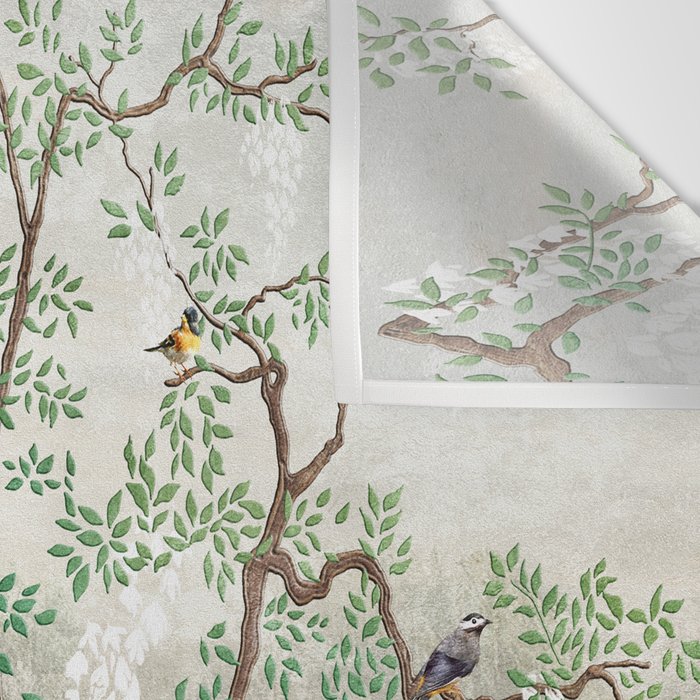 Chinoiserie Cherry Blossom Pagoda Zen Garden Landscape Wall Tapestry Gallery Image 3
