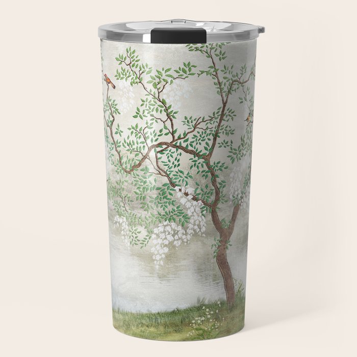 Chinoiserie Cherry Blossom Pagoda Zen Garden Landscape Travel Mug Gallery Image 1