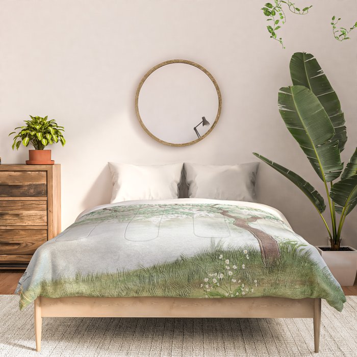 Chinoiserie Cherry Blossom Pagoda Zen Garden Landscape Comforter Gallery Image 3