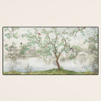 Chinoiserie Cherry Blossom Pagoda Zen Garden Landscape Desk Mat Gallery Image 3