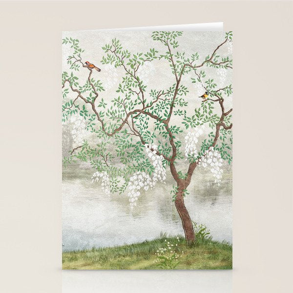 Chinoiserie Cherry Blossom Pagoda Zen Garden Landscape Stationery Card Gallery Image 2