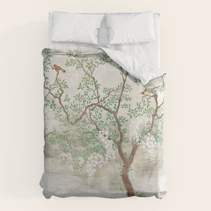 Chinoiserie Cherry Blossom Pagoda Zen Garden Landscape Duvet Cover Gallery Image 6