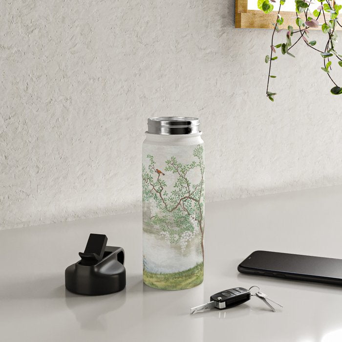 Chinoiserie Cherry Blossom Pagoda Zen Garden Landscape Water Bottle Gallery Image 4