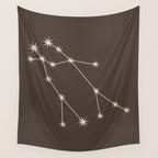 Gemini Zodiac Star Constellation Line Art Coffee Brown Wall Tapestry Gallery Image 4