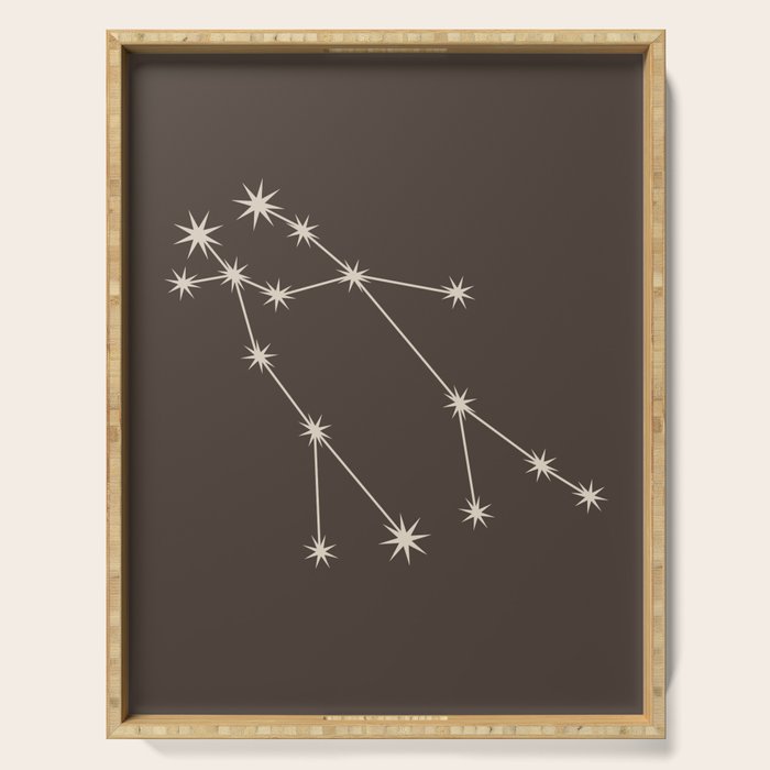 Gemini Zodiac Star Constellation Line Art Coffee Brown Serving Tray Gallery Image 1