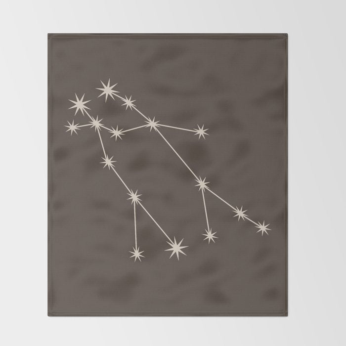 Gemini Zodiac Star Constellation Line Art Coffee Brown Throw Blanket Gallery Image 2