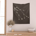 Gemini Zodiac Star Constellation Line Art Coffee Brown Wall Tapestry Gallery Image 2