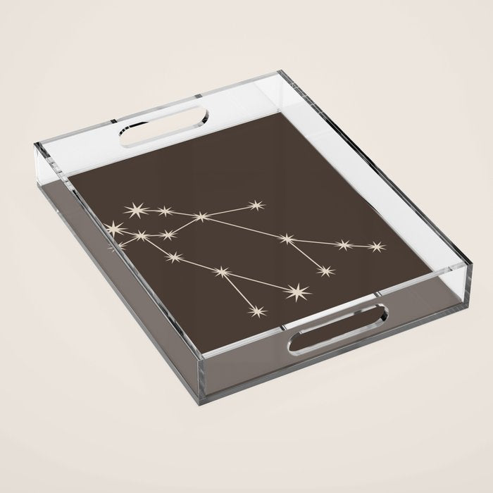 Gemini Zodiac Star Constellation Line Art Coffee Brown Acrylic Tray Gallery Image 1