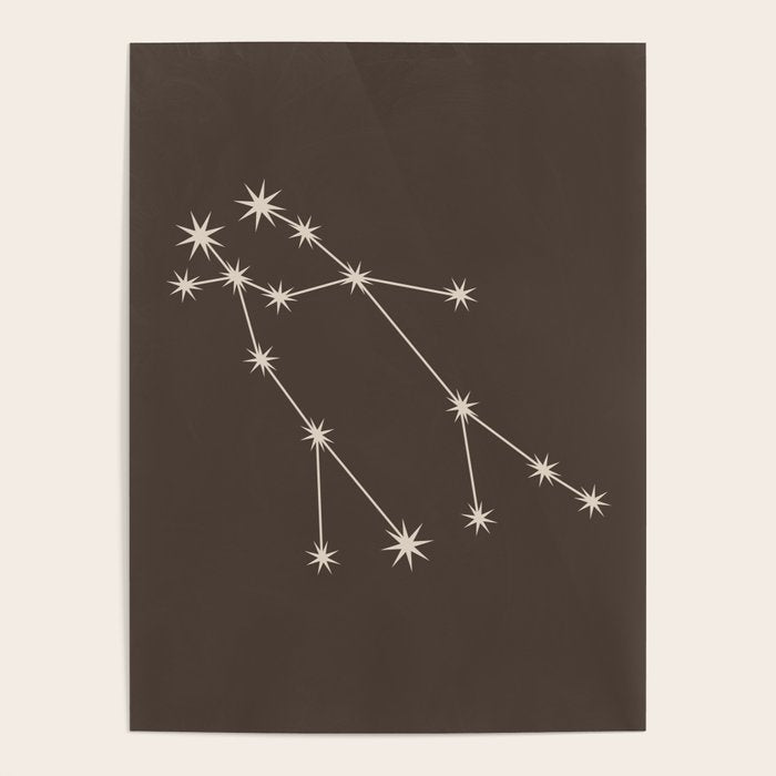 Gemini Zodiac Star Constellation Line Art Coffee Brown Poster Gallery Image 4