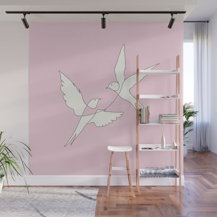 Two Swallows Line Art Wall Mural Gallery Image 1