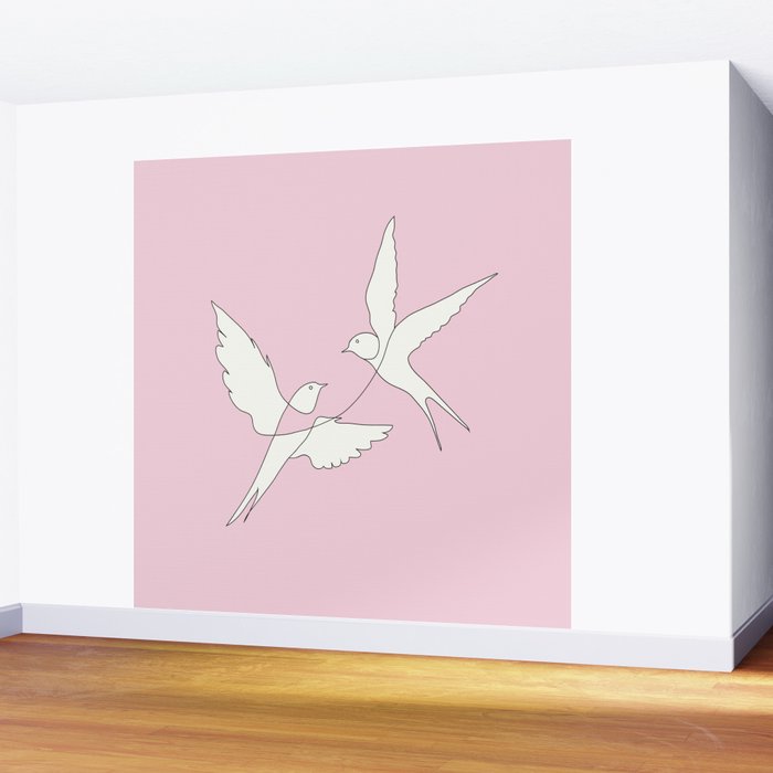 Two Swallows Line Art Wall Mural Gallery Image 2