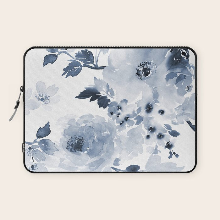 Floral Kingdom Watercolor Navy Blue Painting Of Flowers Peony Laptop Sleeve Gallery Image 1