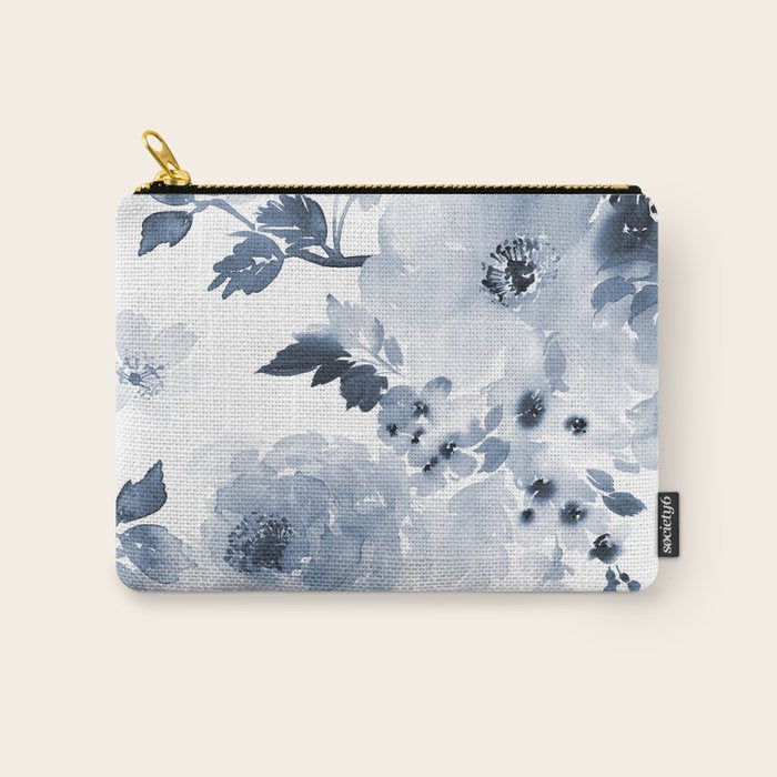 Floral Kingdom Watercolor Navy Blue Painting Of Flowers Peony Carry All Pouch Gallery Image 1