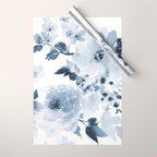 Floral Kingdom Watercolor Navy Blue Painting Of Flowers Peony Wrapping Paper Gallery Image 1
