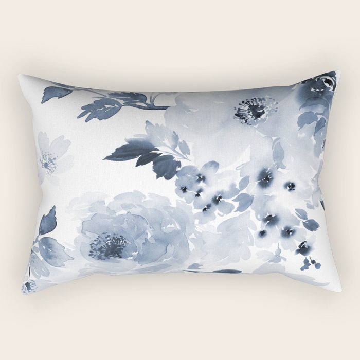 Floral Kingdom Watercolor Navy Blue Painting Of Flowers Peony Rectangular Pillow Gallery Image 1