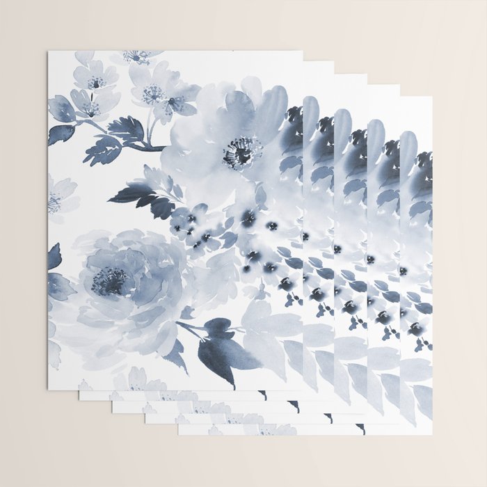 Floral Kingdom Watercolor Navy Blue Painting Of Flowers Peony Wrapping Paper Gallery Image 3