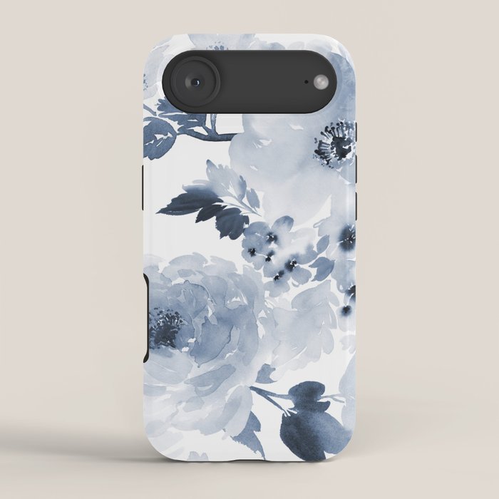 Floral Kingdom Watercolor Navy Blue Painting Of Flowers Peony iPhone Case Gallery Image 2