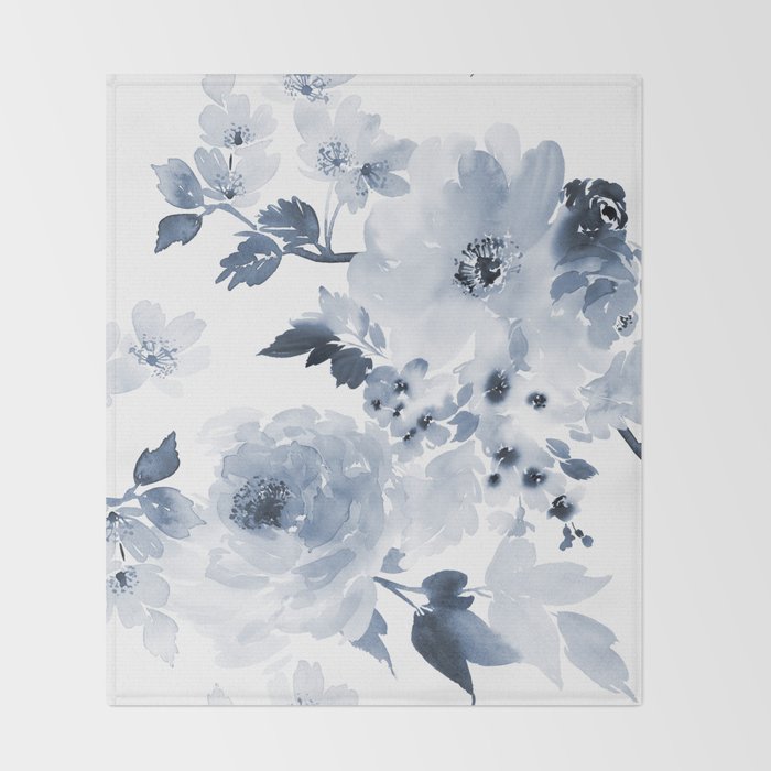 Floral Kingdom Watercolor Navy Blue Painting Of Flowers Peony Throw Blanket Gallery Image 2
