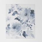 Floral Kingdom Watercolor Navy Blue Painting Of Flowers Peony Throw Blanket Gallery Image 2