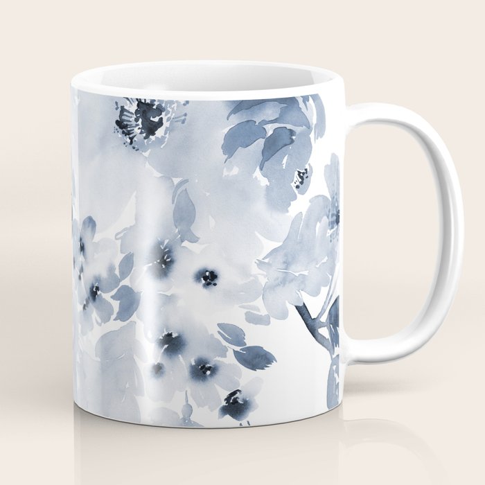 Floral Kingdom Watercolor Navy Blue Painting Of Flowers Peony Coffee Mug Gallery Image 1