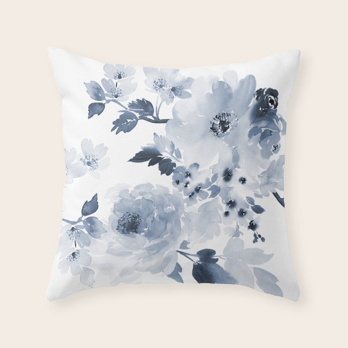 Floral Kingdom Watercolor Navy Blue Painting Of Flowers Peony Throw Pillow Gallery Image 1