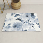 Floral Kingdom Watercolor Navy Blue Painting Of Flowers Peony Rug Gallery Image 1