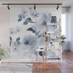 Floral Kingdom Watercolor Navy Blue Painting Of Flowers Peony Wall Mural Gallery Image 1