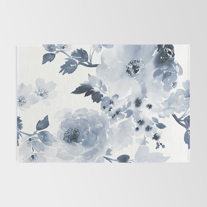 Floral Kingdom Watercolor Navy Blue Painting Of Flowers Peony Rug Gallery Image 2