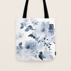 Floral Kingdom Watercolor Navy Blue Painting Of Flowers Peony Tote Bag Gallery Image 1
