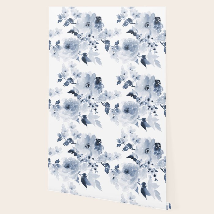 Floral Kingdom Watercolor Navy Blue Painting Of Flowers Peony Wallpaper Gallery Image 2