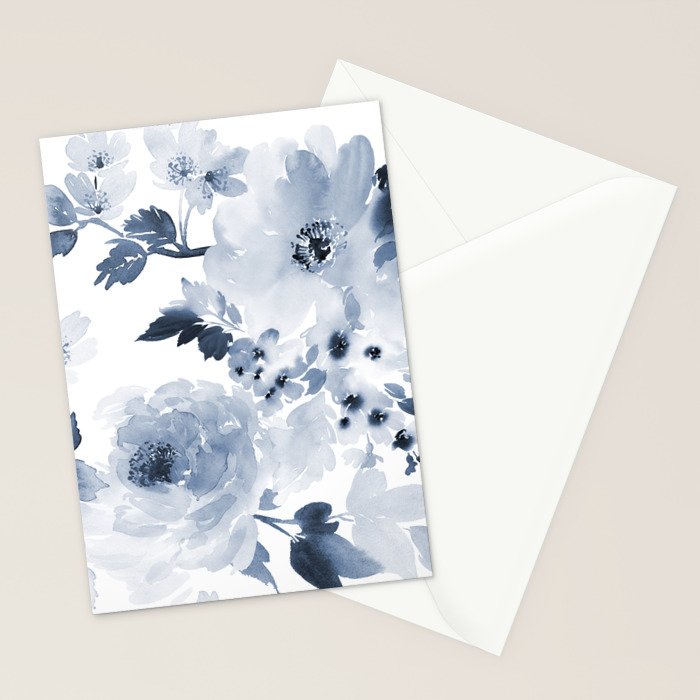 Floral Kingdom Watercolor Navy Blue Painting Of Flowers Peony Stationery Card Gallery Image 2
