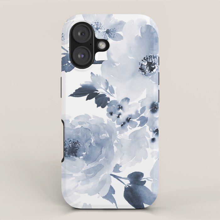 Floral Kingdom Watercolor Navy Blue Painting Of Flowers Peony iPhone Case Gallery Image 1